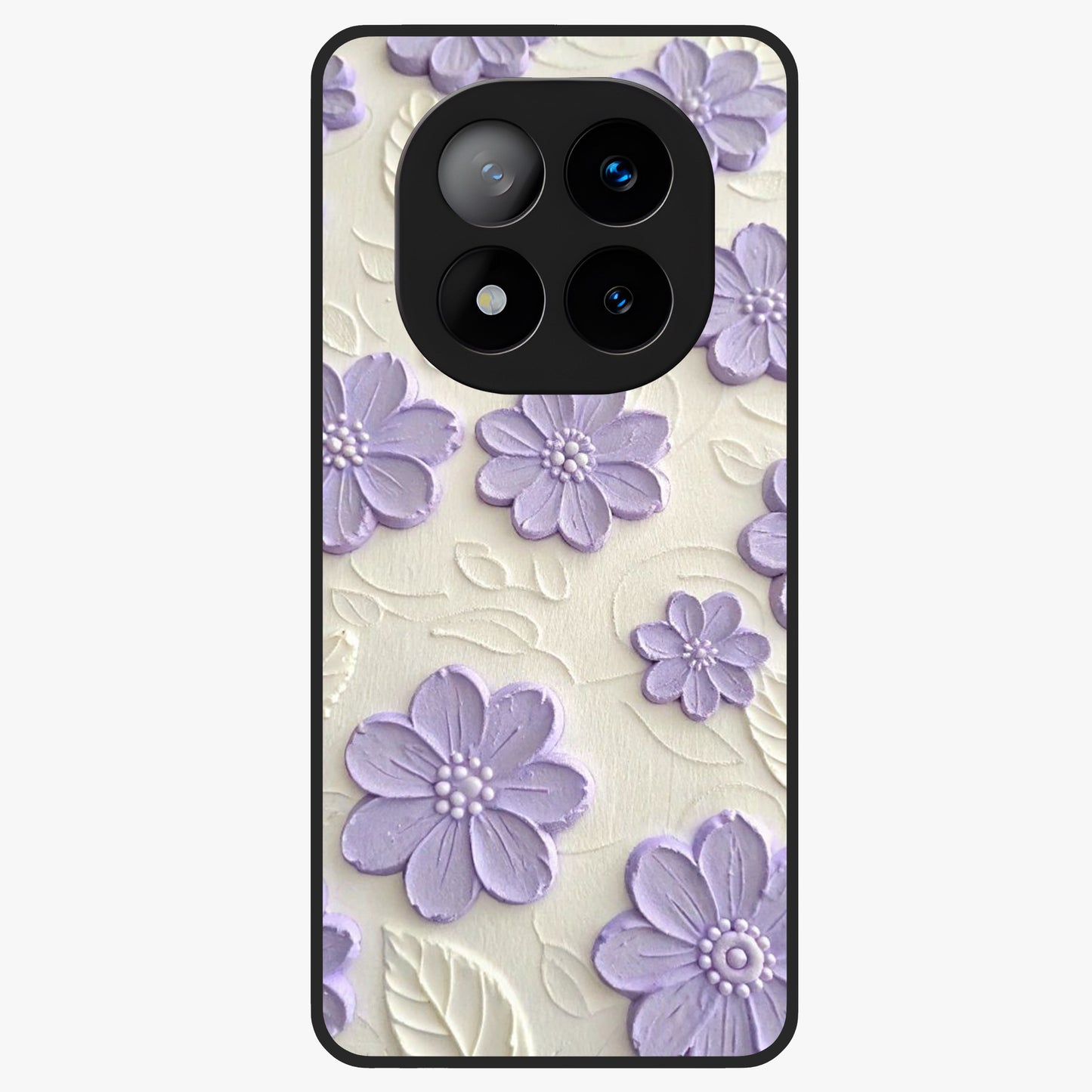 Floral Wall Art With Purple Flowers Glass Case showing flat back view with purple flower artwork and glossy glass finish.