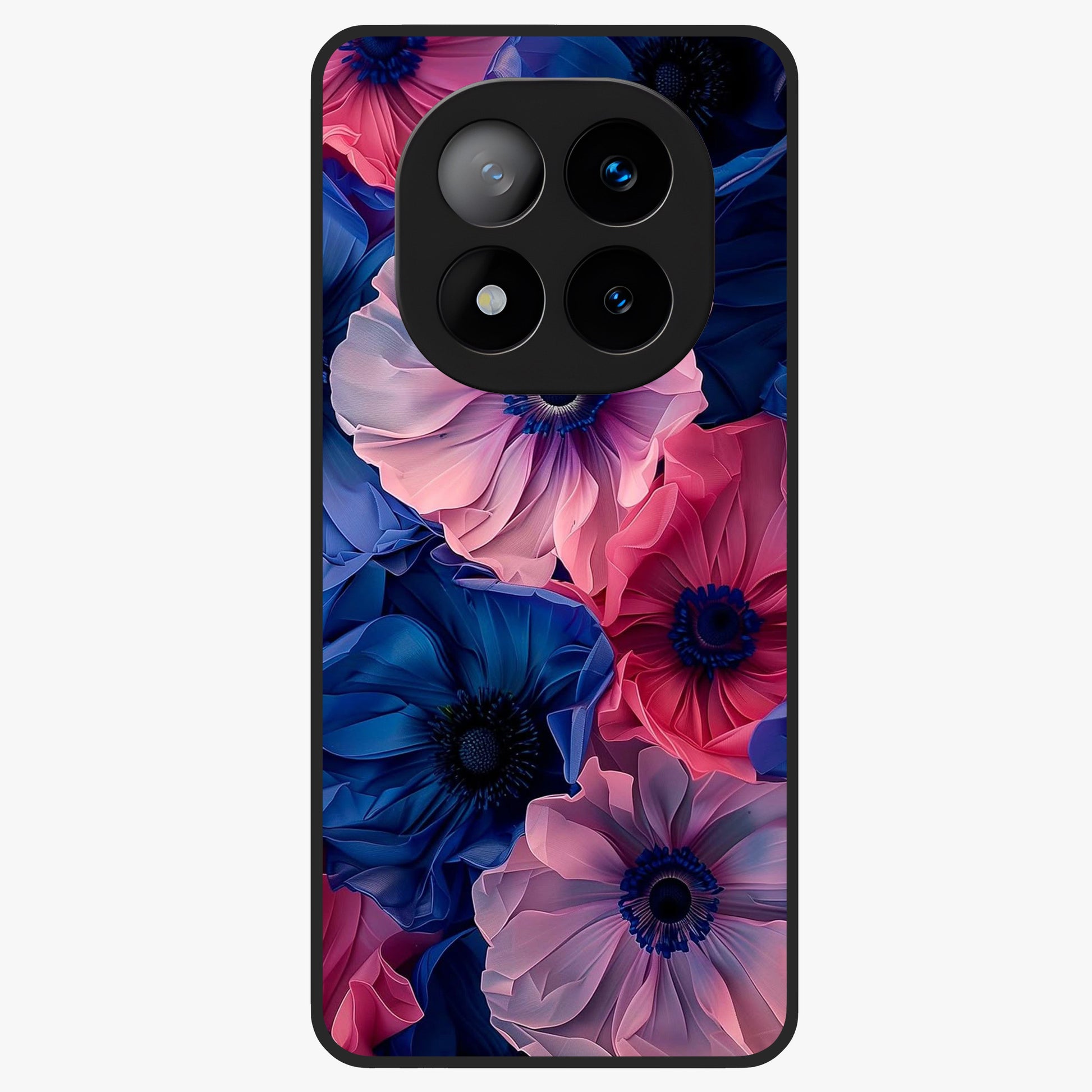 Flower Paper Art Pattern Glass Case showing flat back view with paper cut style floral artwork and glossy glass finish.
