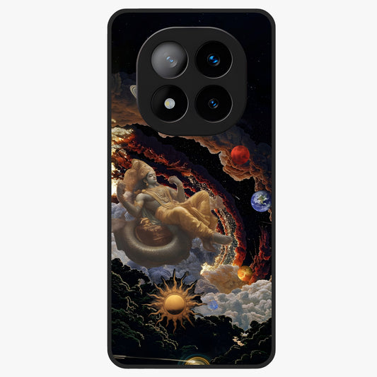 Galactic Divine God Glass Case showing flat back view with divine cosmic themed artwork and glossy glass finish.