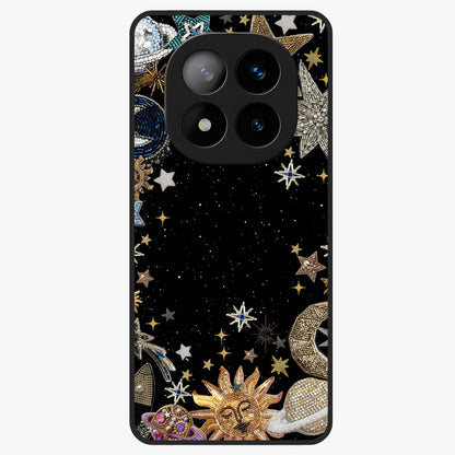 Galactic Jewel Stars Glass Case showing flat back view with sparkling star jewel artwork and glossy glass finish.