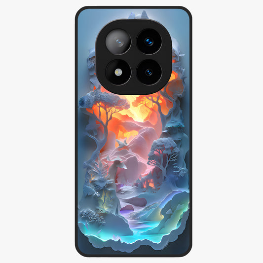 Glow Forest Portal Glass Case showing flat back view with glowing forest portal artwork and glossy glass finish.