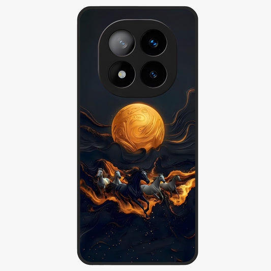 Golden Stallion Moonride Glass Case showing flat back view with majestic horse under moonlight artwork and glossy glass finish.