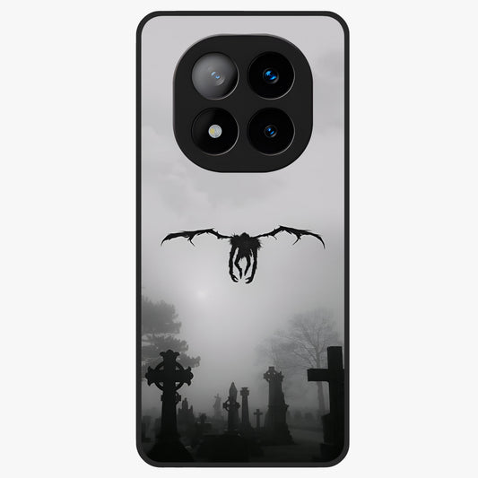 Graveyard Shadow Descent Glass Case showing flat back view with dark graveyard themed artwork and glossy glass finish.