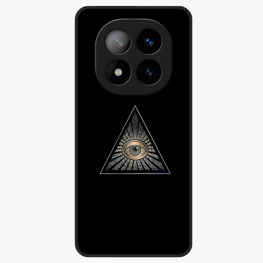 Illuminati Evil Glass Case showing flat back view with mysterious illuminati symbol artwork and glossy glass finish.