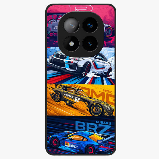 JDM Sports Car Glass Case showing flat back view with high performance sports car artwork and glossy glass finish.