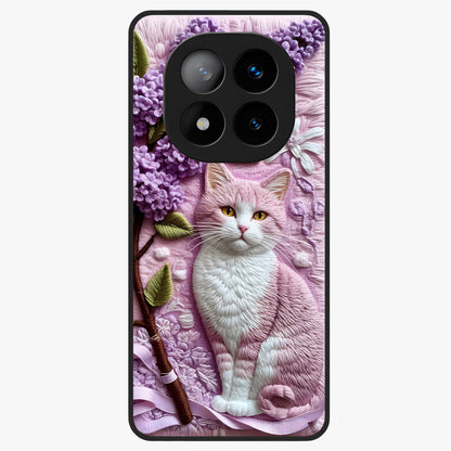 Lavender Cat Whimsy Glass Case showing flat back view with cute lavender cat artwork and glossy glass finish.