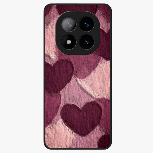 Layered Paper Hearts Glass Case showing flat back view with layered paper heart artwork and glossy glass finish.