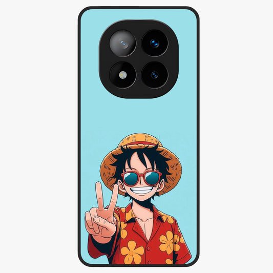 Luffy Summer Anime Vibe Glass Case showing flat back view with vibrant anime character artwork and glossy glass finish.