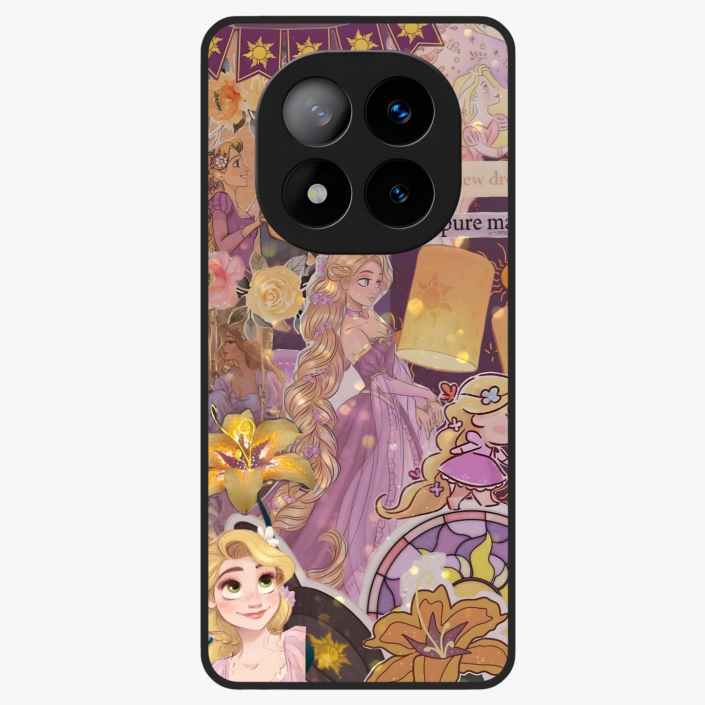 Magical Tangled Dream Glass Case showing flat back view with dreamy tangled artwork and glossy glass finish.