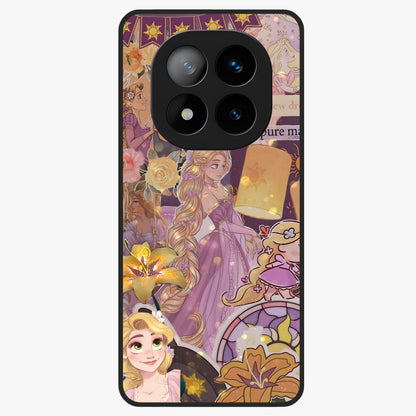 Magical Tangled Dream Glass Case showing flat back view with dreamy tangled artwork and glossy glass finish.