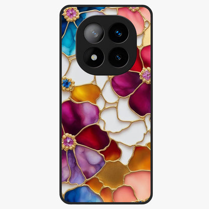 Marble Flower Pattern Glass Case showing flat back view with marble texture floral artwork and glossy glass finish.