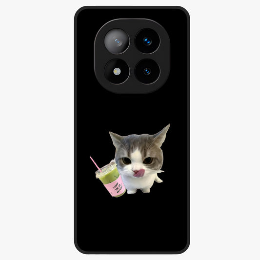 Matcha Cat Style Glass Case showing flat back view with cute matcha themed cat artwork and glossy glass finish.