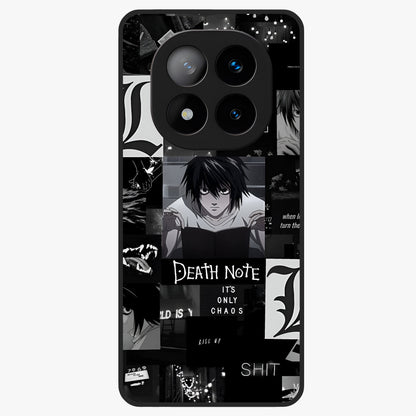 Midnight Chaos Mind Glass Case showing flat back view with abstract dark themed artwork and glossy glass finish.