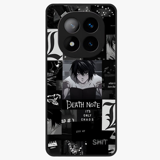 Midnight Chaos Mind Glass Case showing flat back view with abstract dark themed artwork and glossy glass finish.
