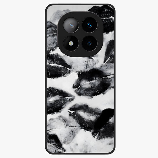 Midnight Kiss Marks Glass Case showing flat back view with lipstick kiss mark artwork and glossy glass finish.