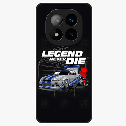 Midnight Racing Legacy Glass Case showing flat back view with sleek racing inspired artwork and glossy glass finish.