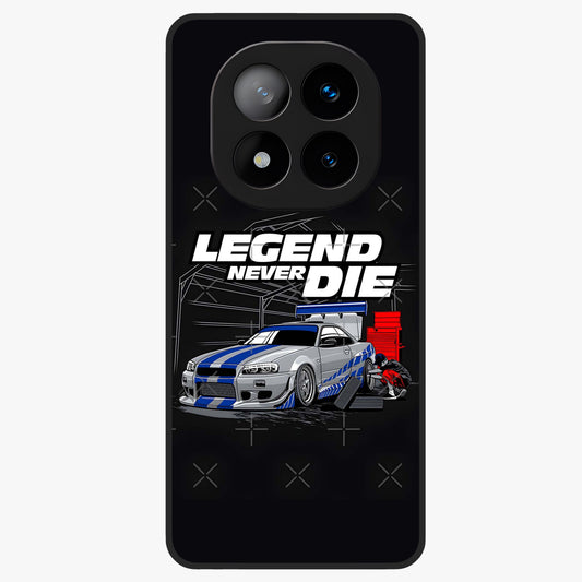 Midnight Racing Legacy Glass Case showing flat back view with sleek racing inspired artwork and glossy glass finish.
