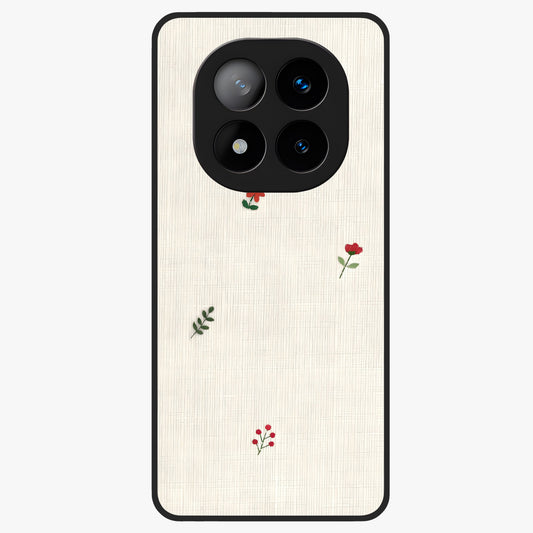 Minimal Petal Whispers Glass Case showing flat back view with soft minimal floral artwork and glossy glass finish.