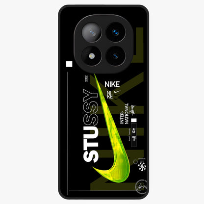Neon Street Edition Glass Case showing flat back view with neon street style artwork and glossy glass finish.