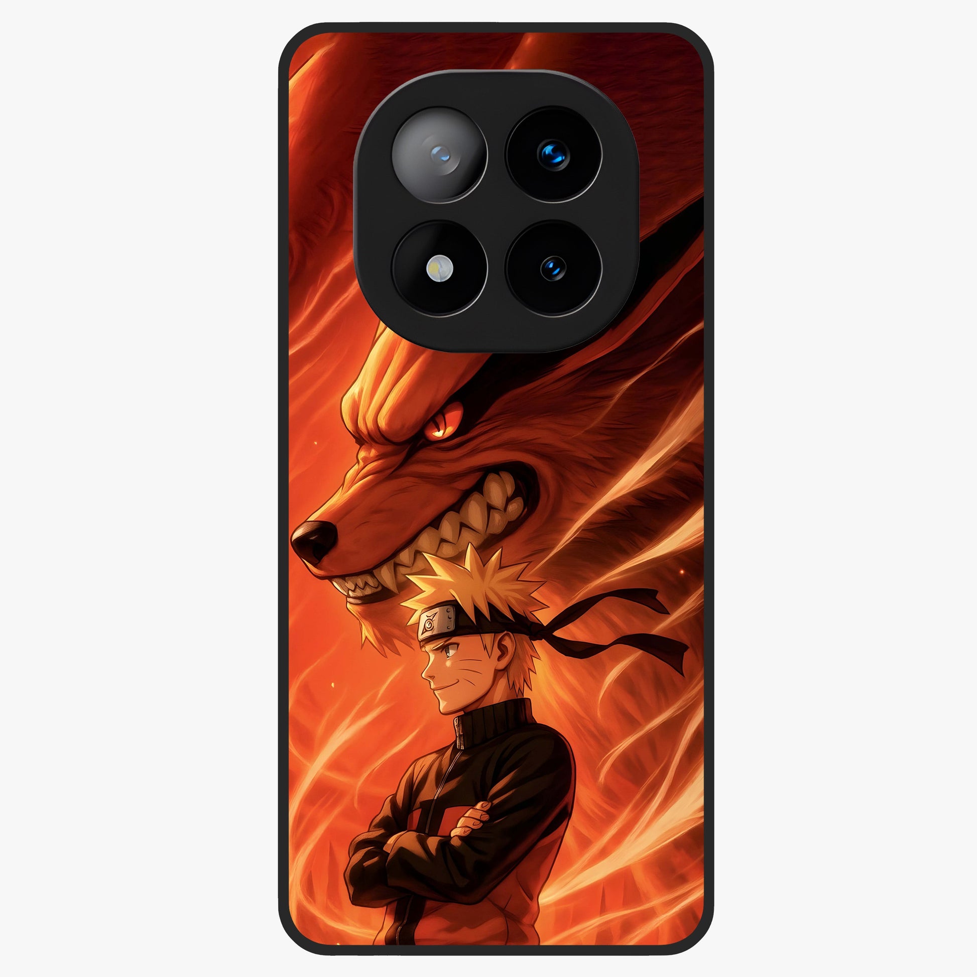 Nine Tails Legacy Glass Case showing flat back view with powerful nine-tailed fox inspired artwork and glossy glass finish.