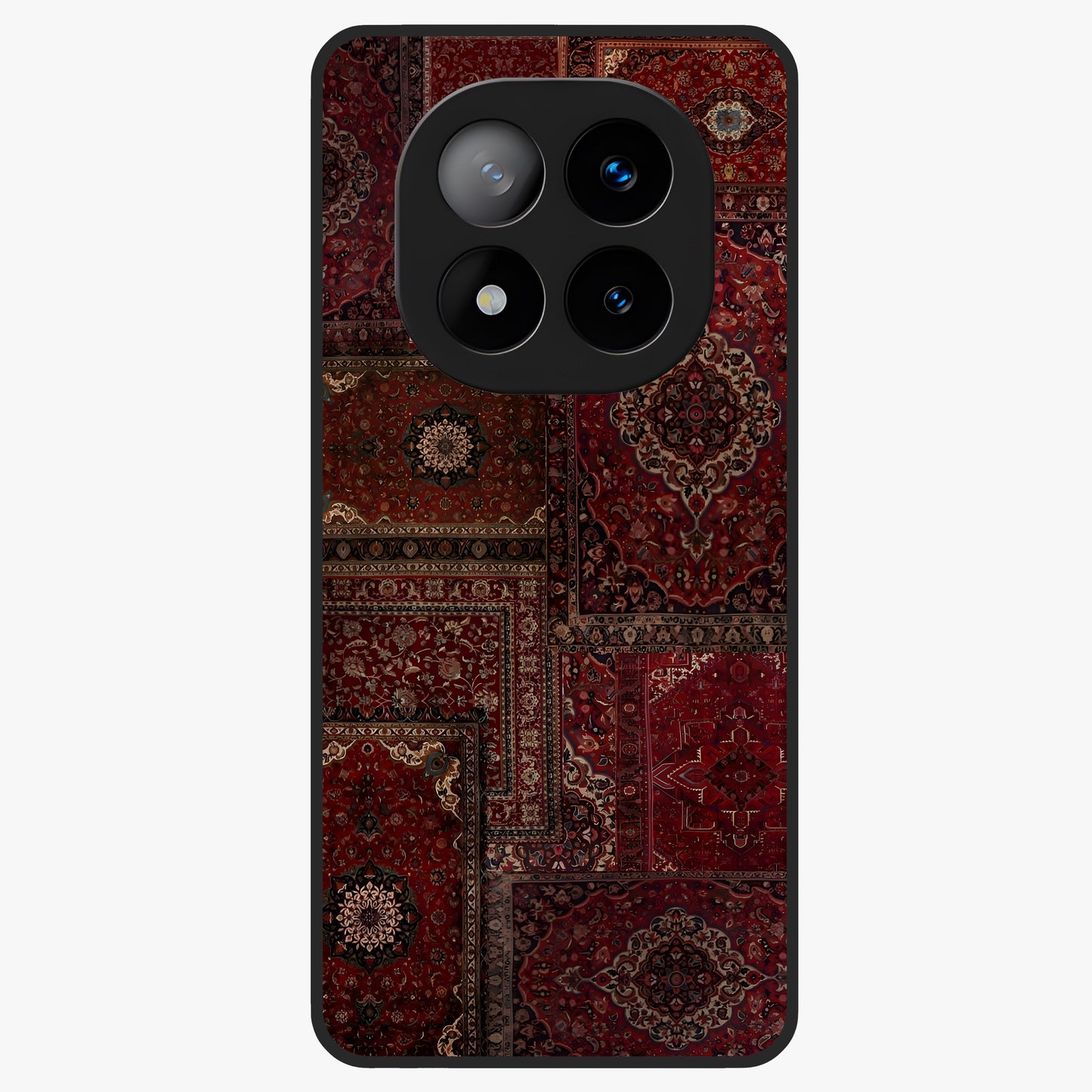 Persian Velvet Tale Glass Case showing flat back view with luxurious Persian velvet pattern artwork and glossy glass finish.