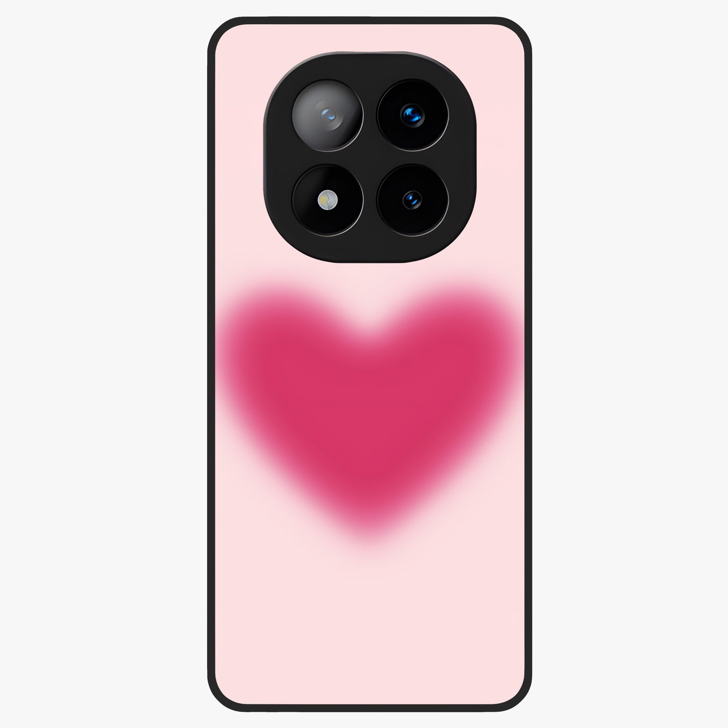 Pink Aura Heart Glass Case showing flat back view with glowing heart artwork and glossy glass finish.