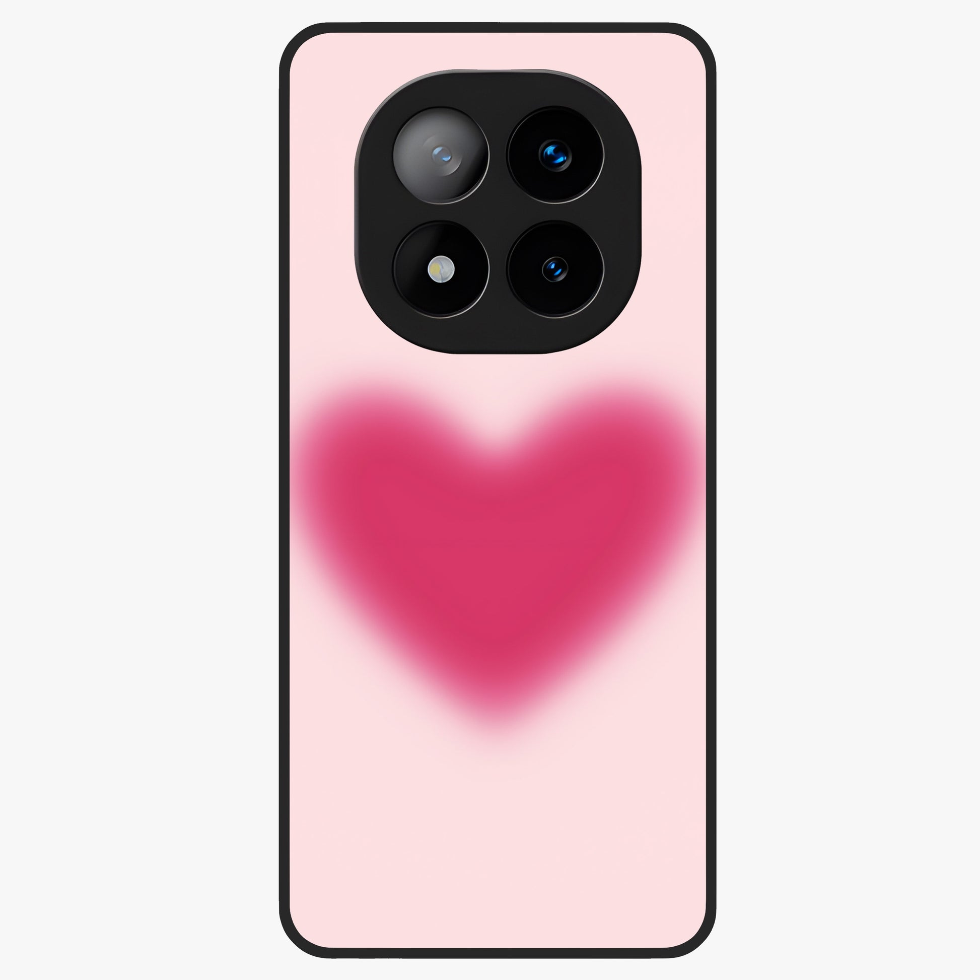 Pink Aura Heart Glass Case showing flat back view with glowing heart artwork and glossy glass finish.