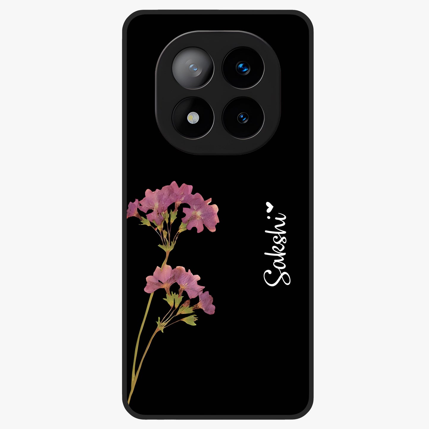 Riching Lavender Flower Custom Name Glass Case showing flat back view with lavender floral artwork and personalized name design.