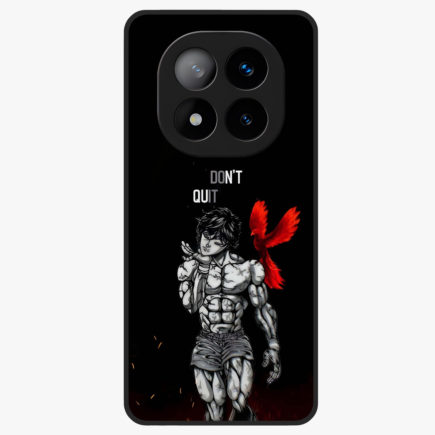 Rise Beyond Limits Glass Case showing flat back view with motivational typography artwork and glossy glass finish.