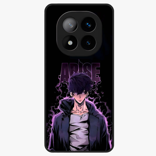 Shadow Monarch Awakening Glass Case showing flat back view with powerful dark monarch themed artwork and glossy glass finish.