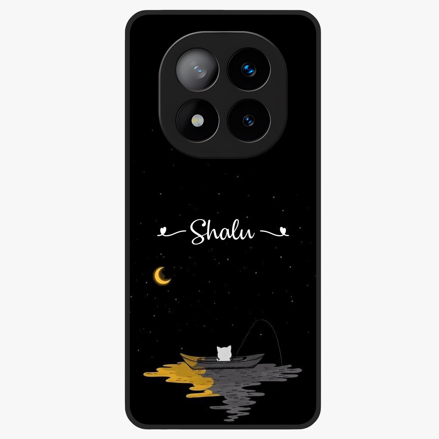 Silent Night Row Glass Case showing flat back view with calm night themed artwork and glossy glass finish.