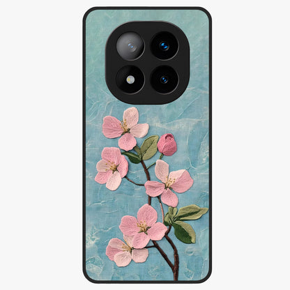 Threaded Blossom Breeze Glass Case showing flat back view with delicate blossom artwork and glossy glass finish.