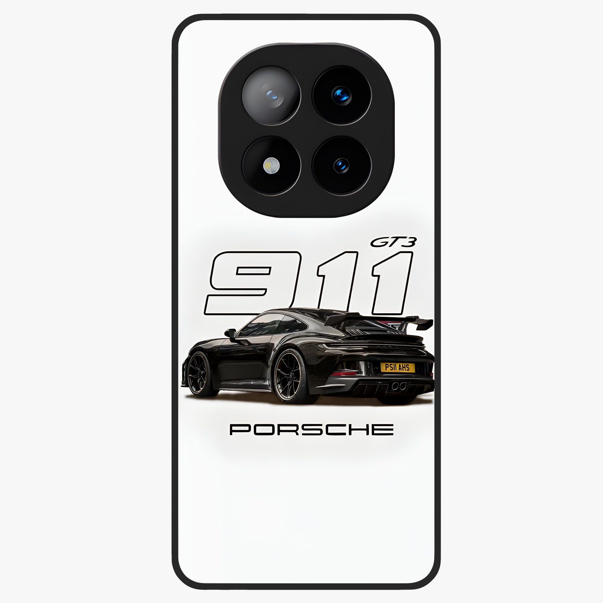 Turbo Legacy Icon Glass Case showing flat back view with iconic sports car inspired artwork and glossy glass finish.