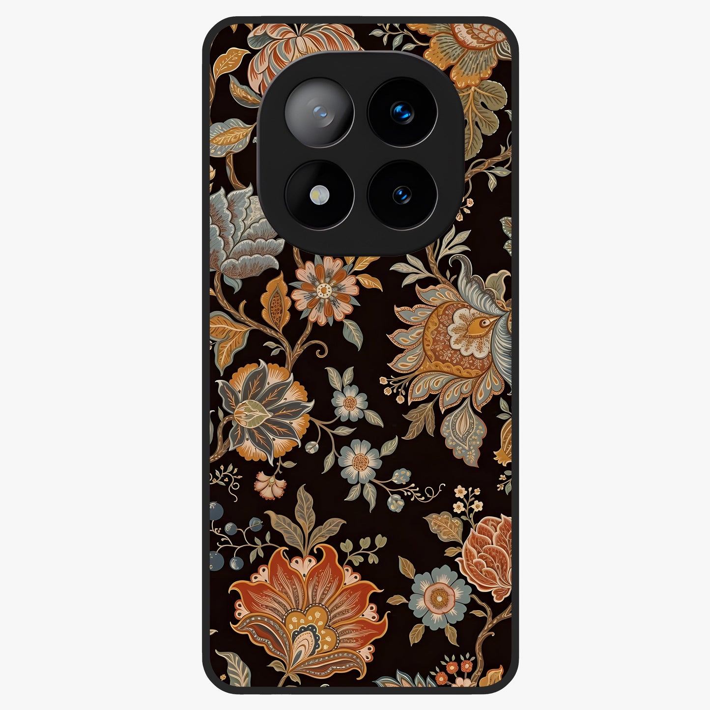 Vintage Floral Dream Glass Case showing flat back view with classic floral artwork and glossy glass finish.