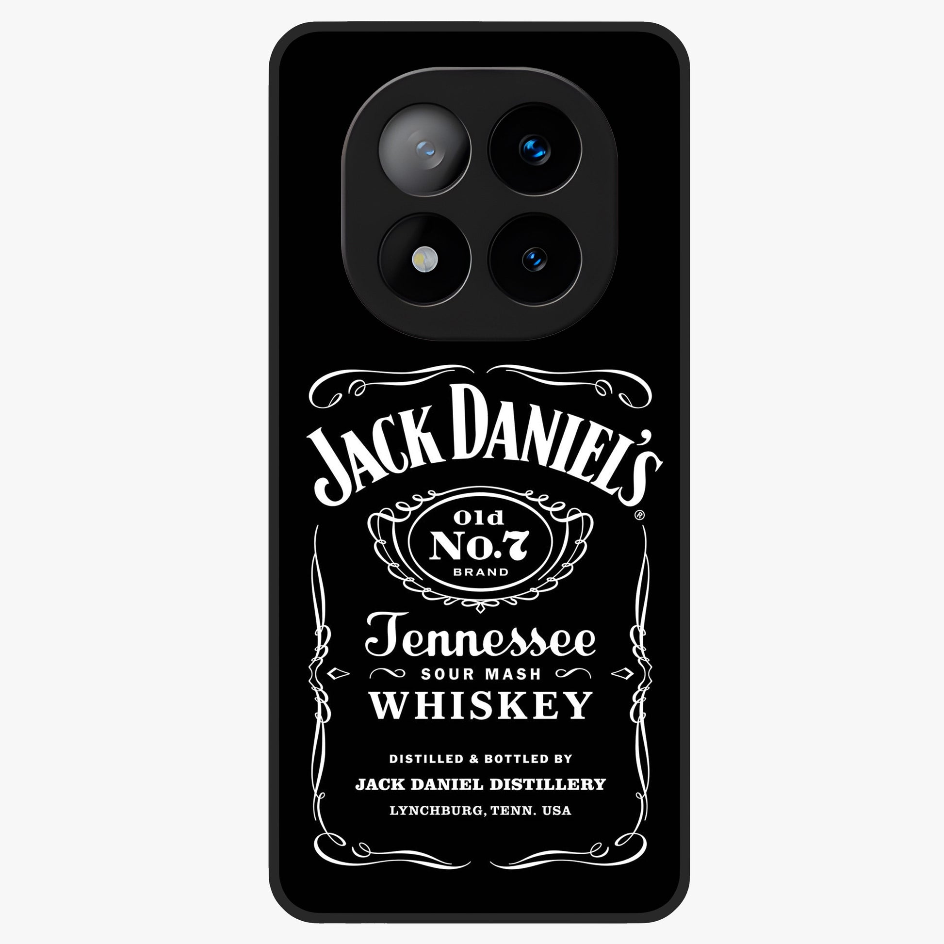 Vintage Whiskey Heritage Glass Case showing flat back view with classic whiskey inspired artwork and glossy glass finish.