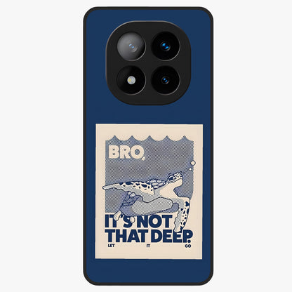Worry Less Swim Glass Case showing flat back view with playful motivational artwork and glossy glass finish.