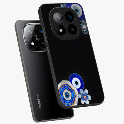 Aesthetic Blue Evil Eye Glass Case displayed in angled mockup highlighting blue evil eye symbol and spiritual aesthetic design.