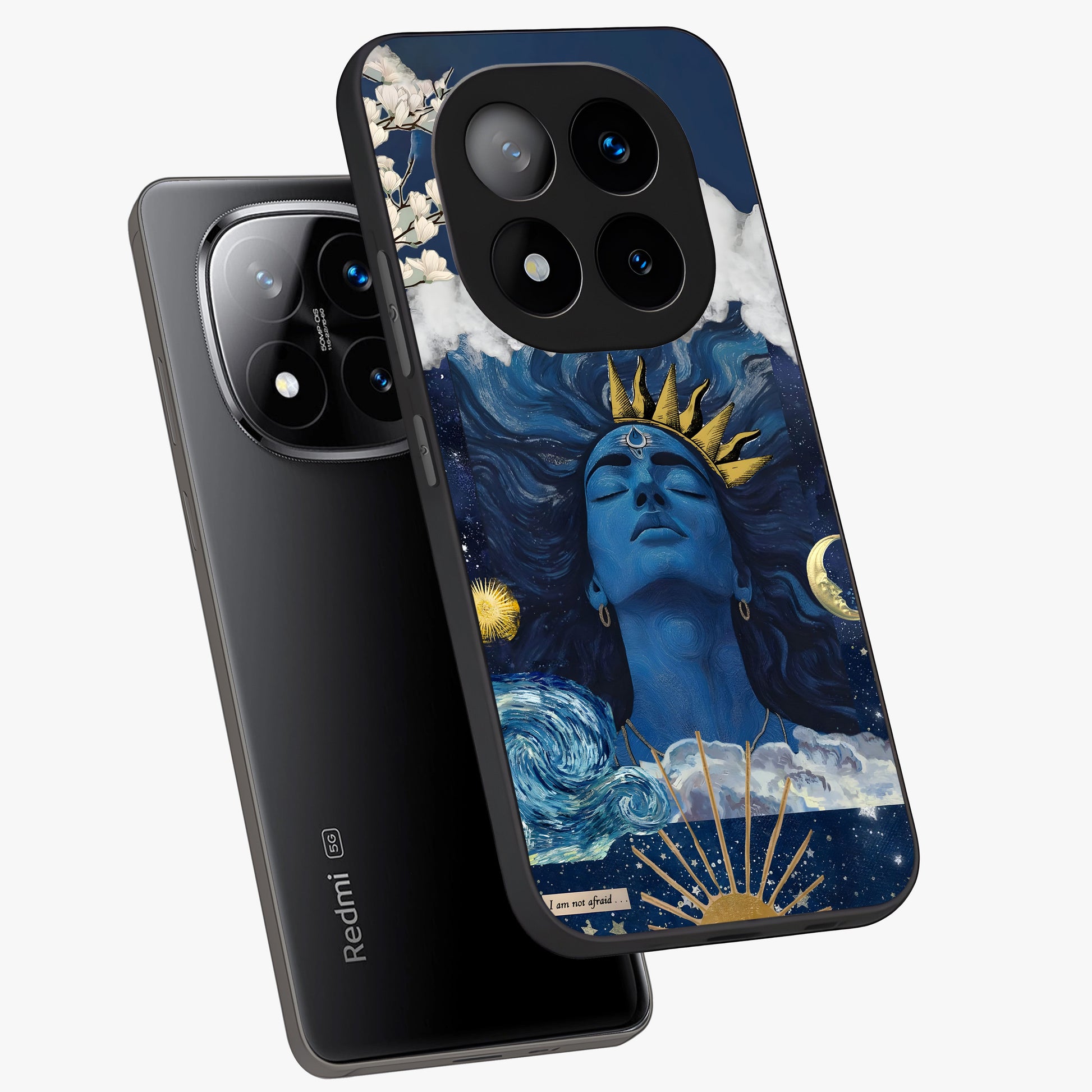 Aesthetic Lord Shiva Glass Case displayed in angled mockup highlighting spiritual Shiva illustration and sacred aesthetic design.