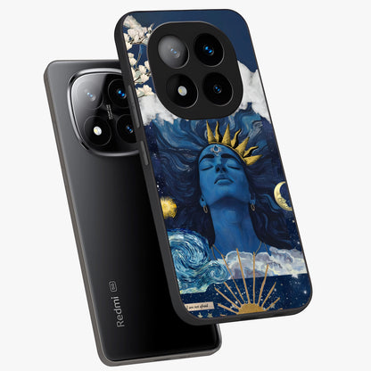 Aesthetic Lord Shiva Glass Case displayed in angled mockup highlighting spiritual Shiva illustration and sacred aesthetic design.