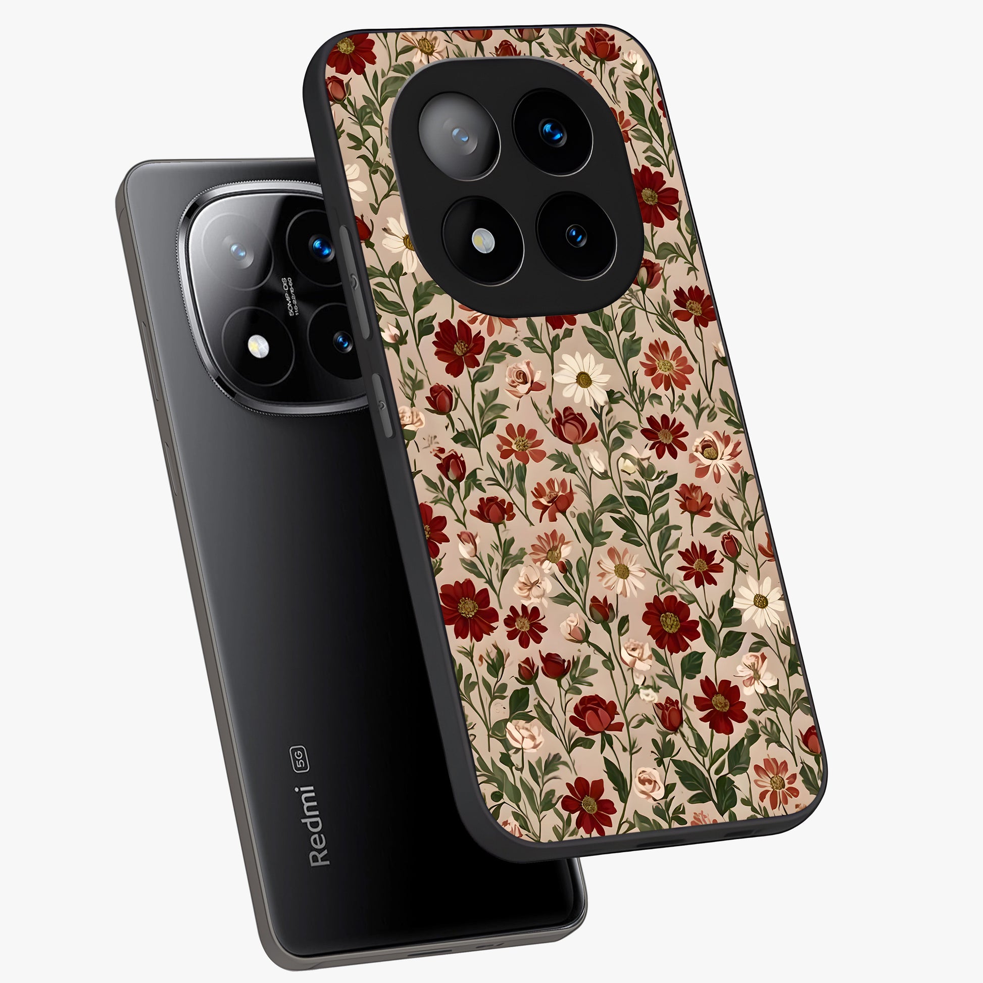 Biege Flower With Leaf Glass Case displayed in angled mockup highlighting minimal floral leaf design and elegant aesthetic.