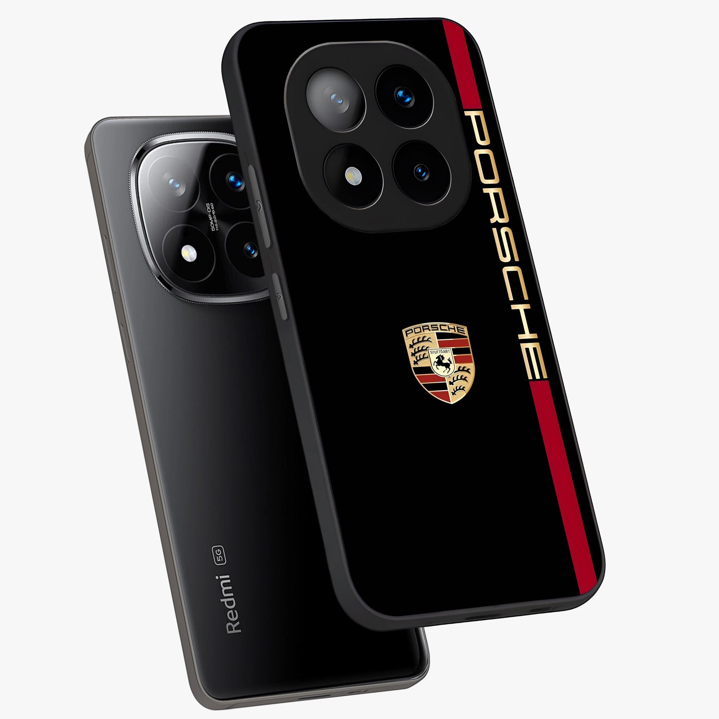 Black Minimal Porsche Glass Case displayed in angled mockup highlighting modern minimal car illustration and clean aesthetic design.
