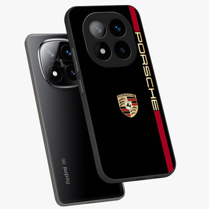 Black Minimal Porsche Glass Case displayed in angled mockup highlighting modern minimal car illustration and clean aesthetic design.