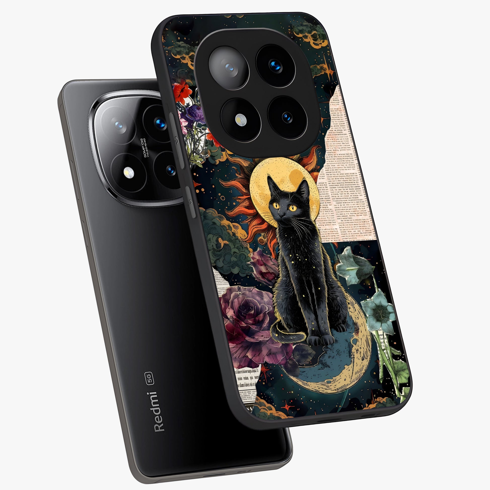 Celestial Black Cat Glass Case displayed in angled mockup highlighting cosmic black cat design with celestial aesthetic.
