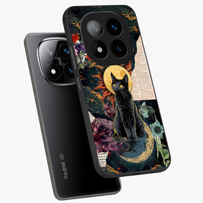 Celestial Black Cat Glass Case displayed in angled mockup highlighting cosmic black cat design with celestial aesthetic.