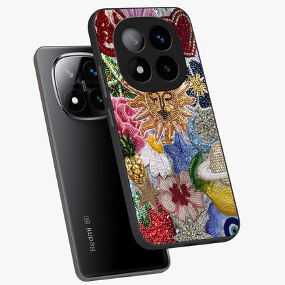 Celestial Floral and Playful Glass Case displayed in angled mockup highlighting playful floral design with dreamy celestial elements.