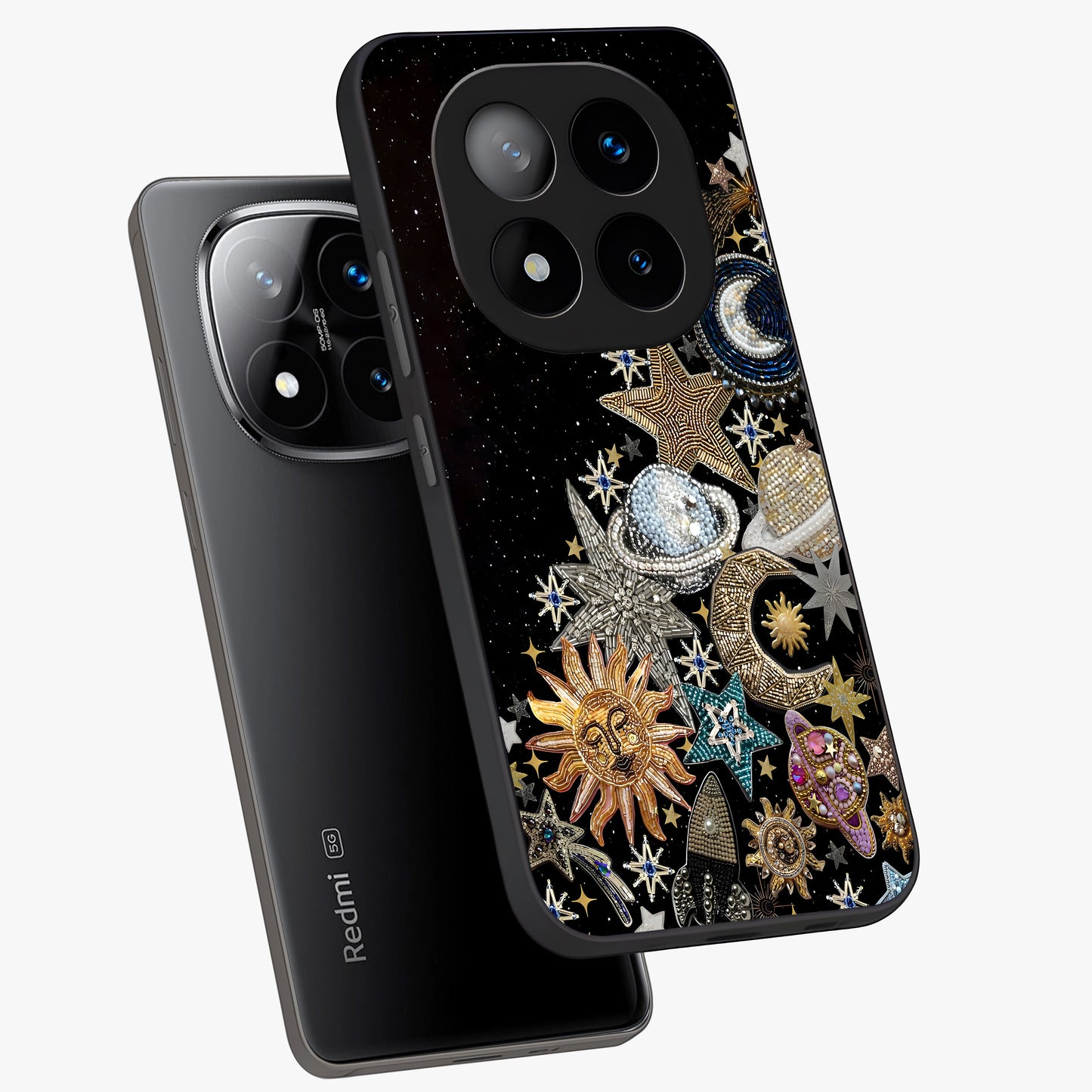 Cosmic Sparkle Dreams Glass Case displayed in angled mockup highlighting dreamy star sparkle design with celestial aesthetic.