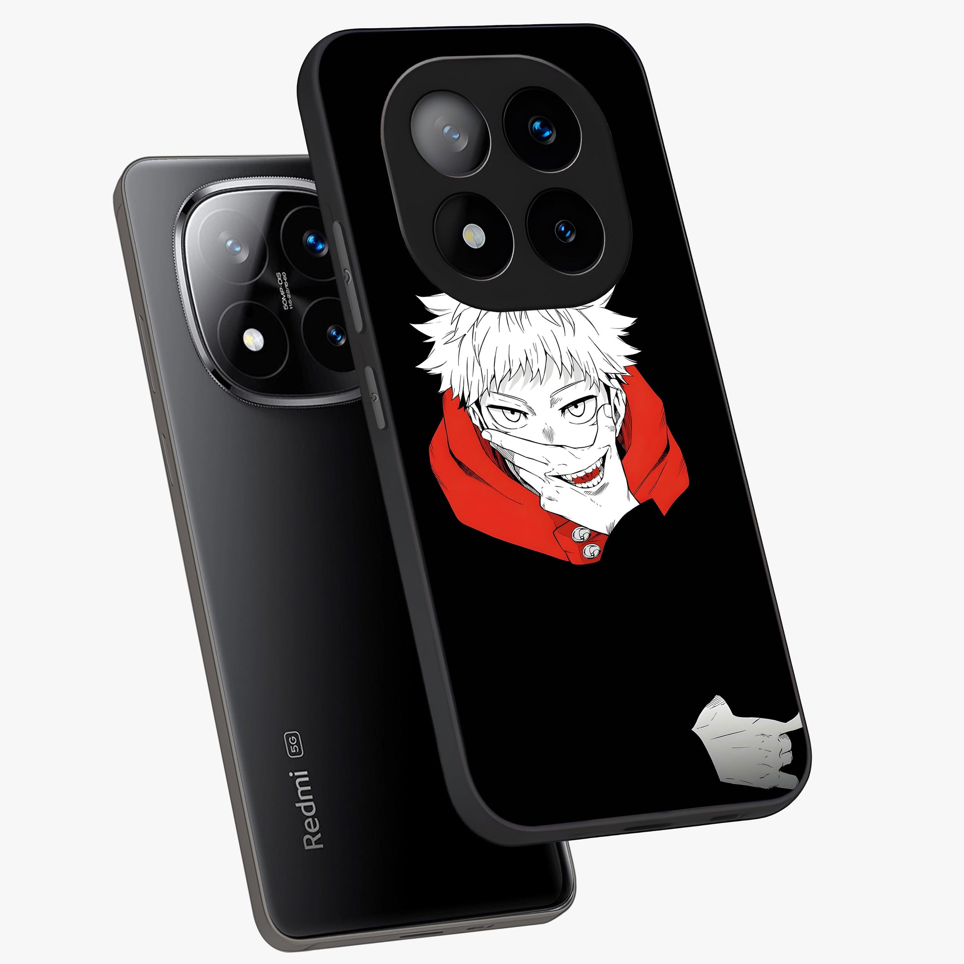 Crimson Chaos Smile Glass Case displayed in angled mockup highlighting edgy crimson smile design with graphic aesthetic.