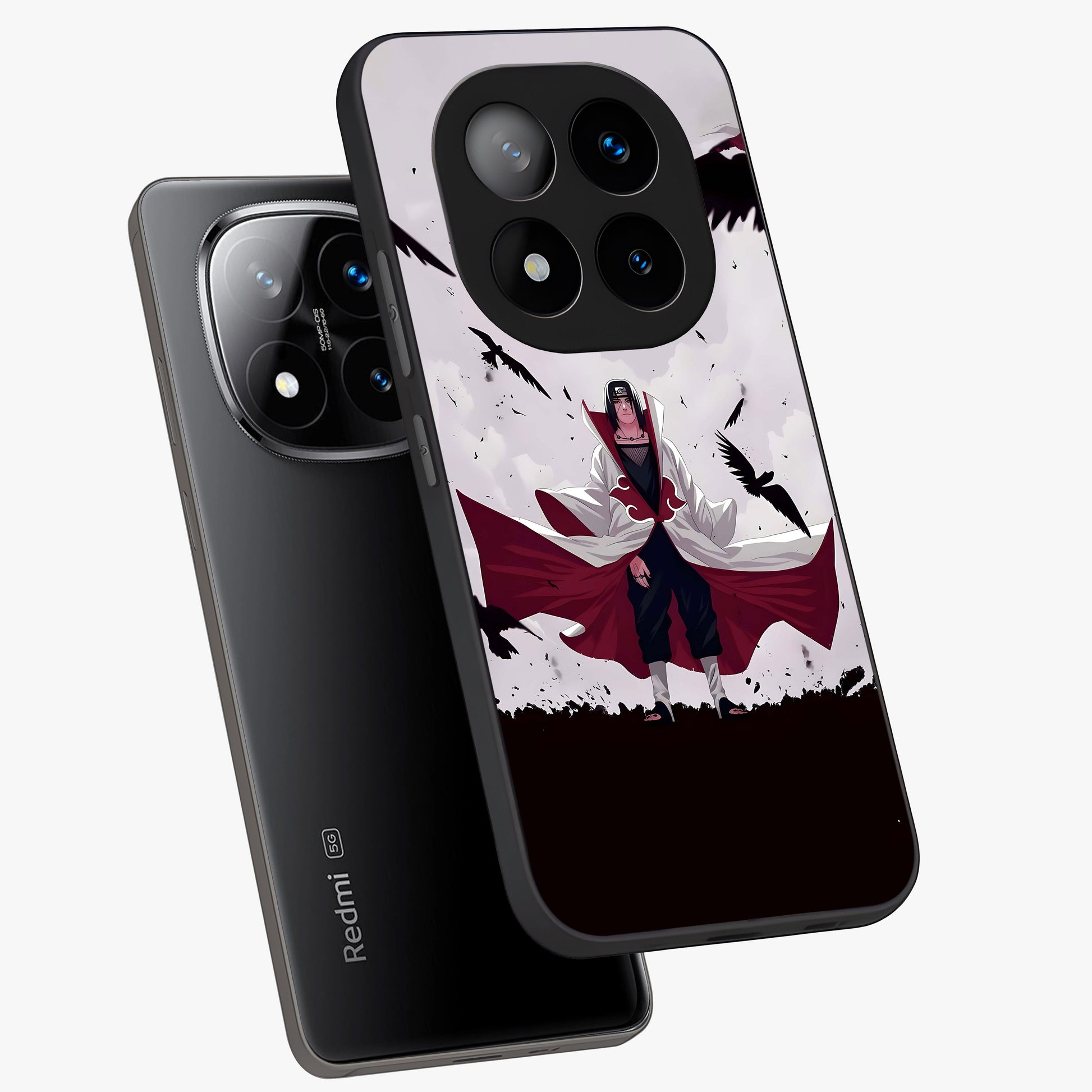 Crimson Crow Ascension Glass Case displayed in angled mockup highlighting powerful crow illustration with dark crimson aesthetic.