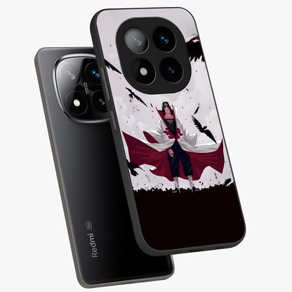 Crimson Crow Ascension Glass Case displayed in angled mockup highlighting powerful crow illustration with dark crimson aesthetic.