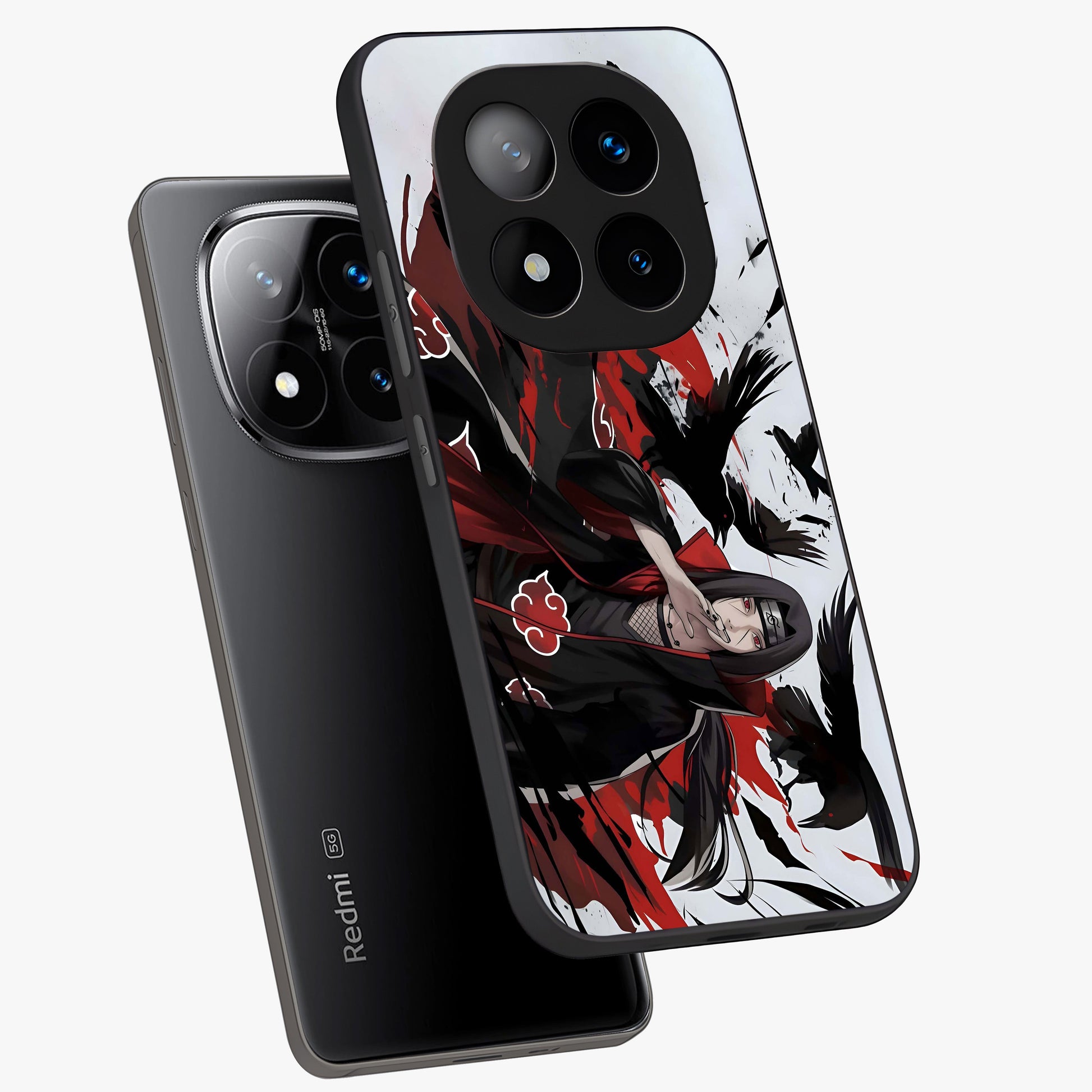 Crimson Crow Illusion Glass Case displayed in angled mockup highlighting mysterious crow graphic with dark aesthetic style.
